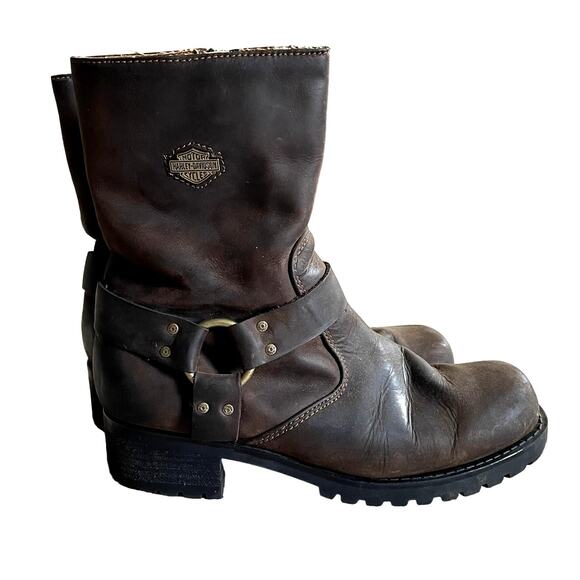 Harley-Davidson Shoes - Harley Davidson Ashby Square Toe Harness Motorcycle Brown Leather Boots SZ 9.5